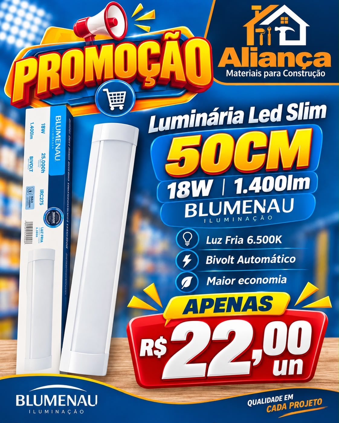 Promoção de luminária LED Slim Blumenau por R$ 22,00